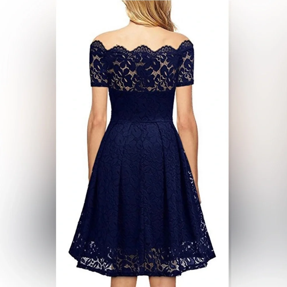 #011 MISSMAY Women's Vintage Floral Lace Short Sleeve Boat Neck Cocktail. - Picture 2 of 9